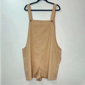 Emery Rose Neutral Color Romper Sides Pockets‎  Patch Pocket Back V-Neckline 2XL